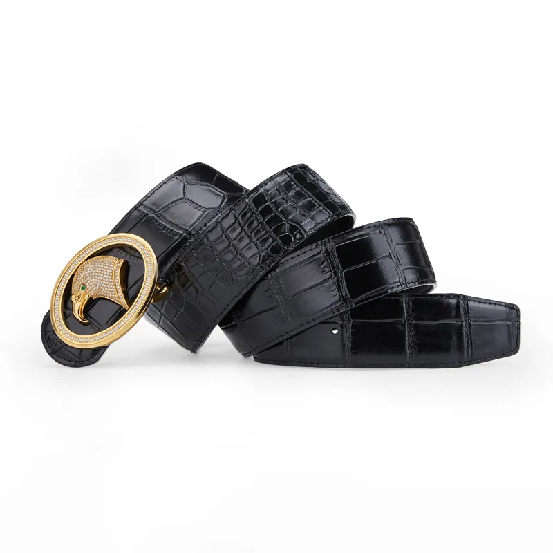 Jeccieziio Cow Leather Leather Belts Men's Gold Silver Width: 3.8CM-5