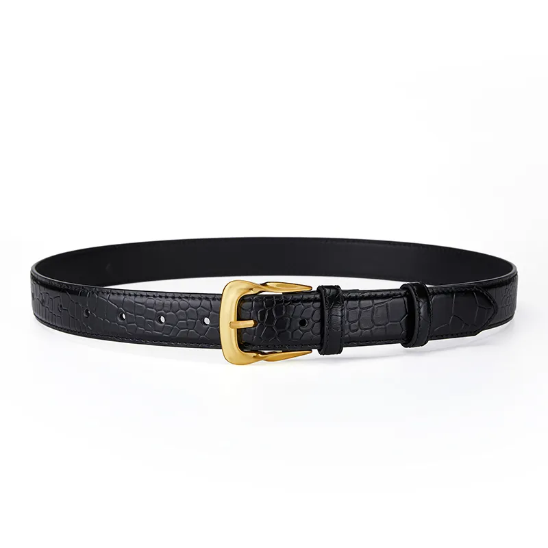 Jeccieziio Top Grain Cow Leather Belts Women's Gold Width 2.8CM-5