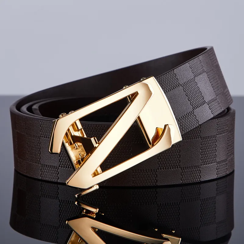 Jeccieziio Cow Leather Plaid Belt Business Casual Pants Belt Men's Gunmetal Gold Silver Width 3.5CM Greeting Card-6