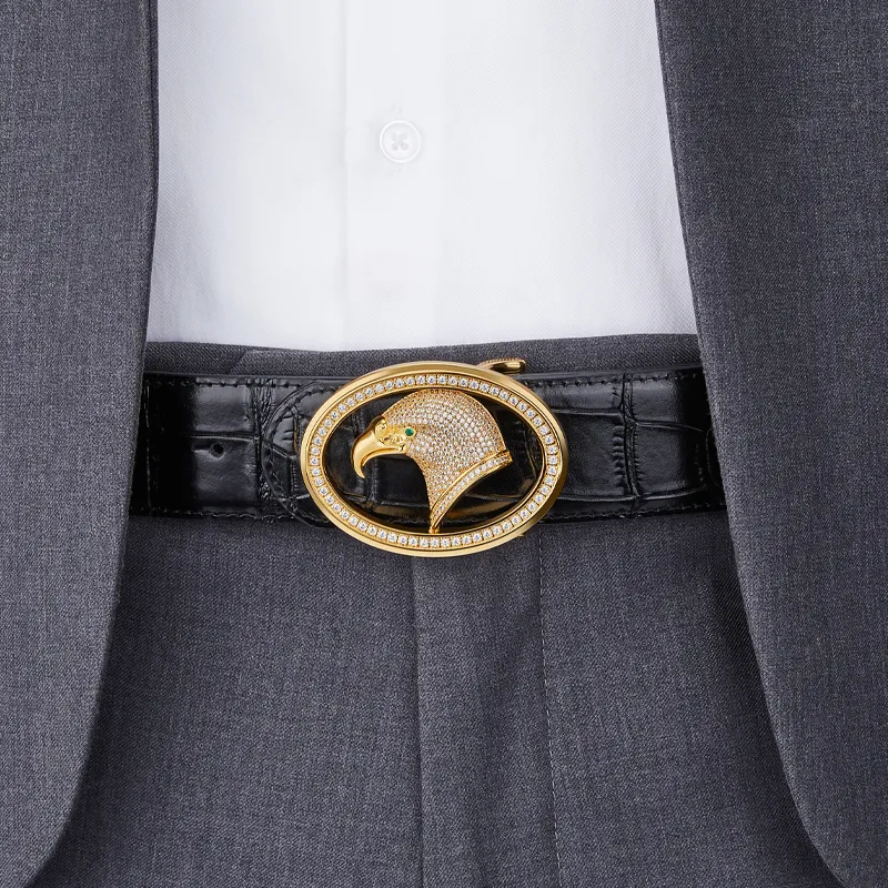 Jeccieziio Cow Leather Leather Belts Men's Gold Silver Width: 3.8CM-7