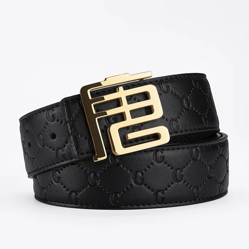Jeccieziio Cow Leather Leather Belts Men's _Nsec Gold Silver Width: 3.8cm-4