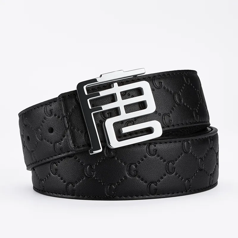 Jeccieziio Cow Leather Leather Belts Men's _Nsec Gold Silver Width: 3.8cm-10