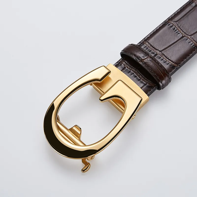 Jeccieziio Top Grain Cow Leather Belts Men's Gold, Silver Width 3.5CM-2