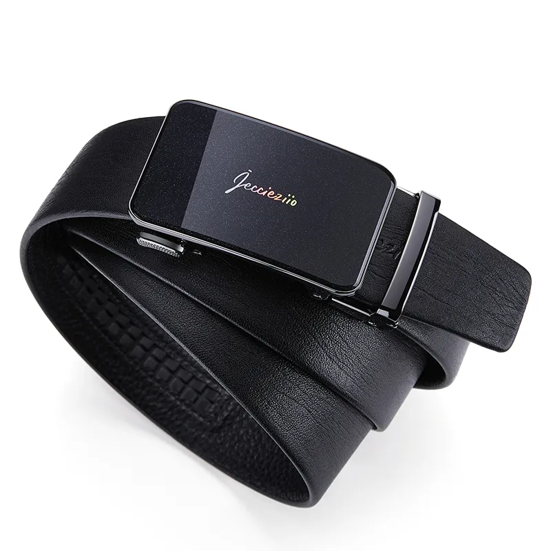 Jeccieziio Cow Leather Belts Men's Gunmetal Width 3.5CM Writing A Greeting Card-2