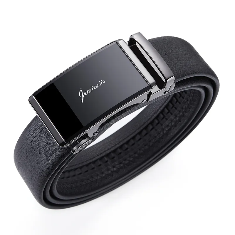 Jeccieziio Cow Leather Belts Men's Gunmetal Wide 3.5CM-2
