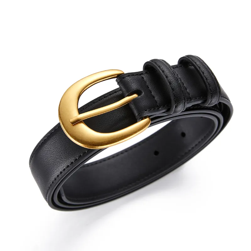 Jeccieziio Cow Leather Belts Women's Gold Width 2.8CM-3