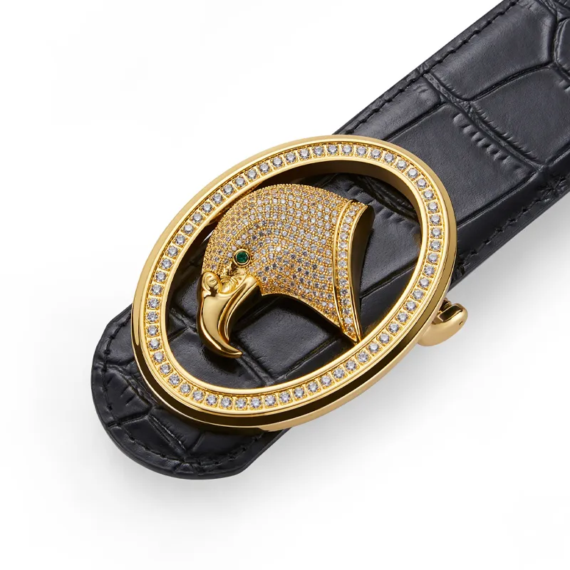 Jeccieziio Cow Leather Leather Belts Men's Gold Silver Width: 3.8CM-6