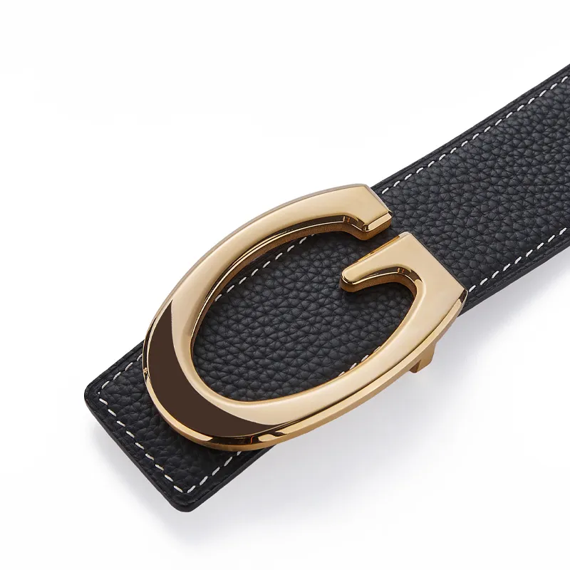 Jeccieziio Cow Leather Smooth Buckle Belt Men's Gunmetal, Gold, Silver Width 3.5CM-9