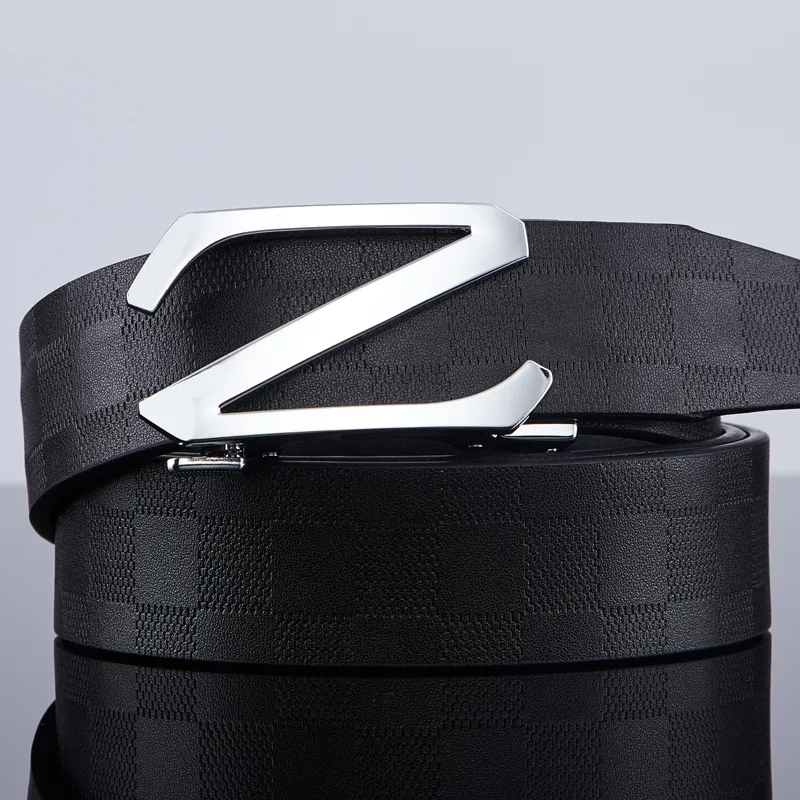 Jeccieziio Cow Leather Plaid Belt Business Casual Pants Belt Men's Gunmetal Gold Silver Width 3.5CM Greeting Card-10