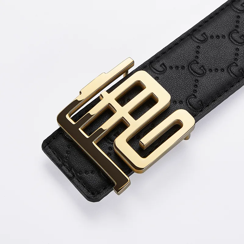 Jeccieziio Cow Leather Leather Belts Men's _Nsec Gold Silver Width: 3.8cm-5