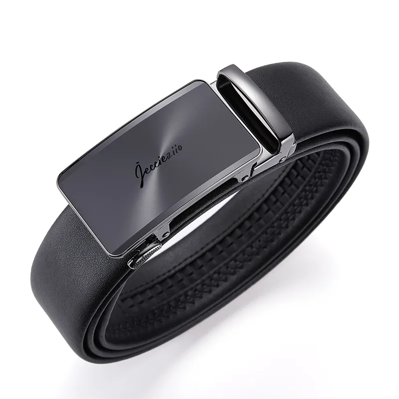Jeccieziio Top Grain Cow Leather Belts Men's Gunmetal Width 3.5CM-1