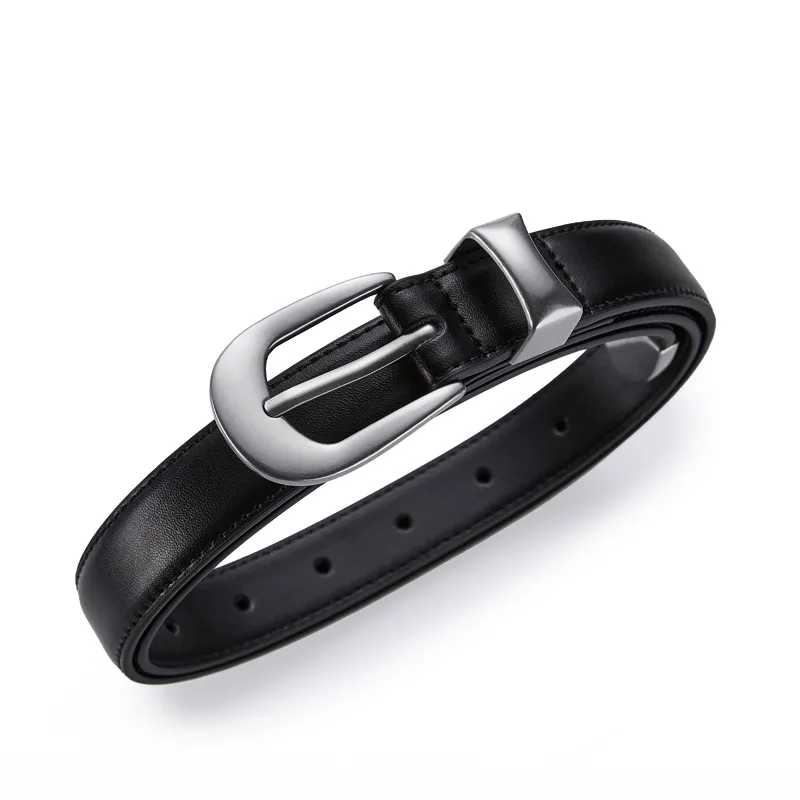 Jeccieziio Cow Leather Leather Belts Unisex Silver Width  2.5cm-2