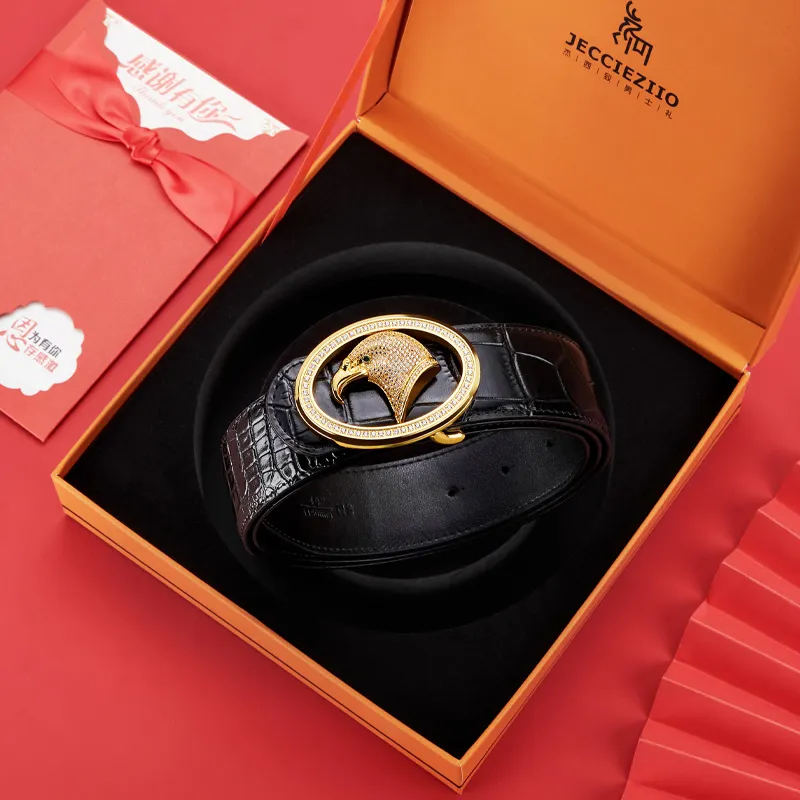 Jeccieziio Cow Leather Leather Belts Men's Gold Silver Width: 3.8CM-4