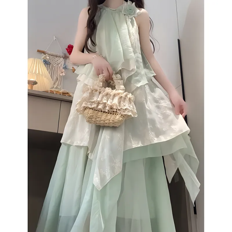 KKX Sleeveless Dresses Women's Green-3