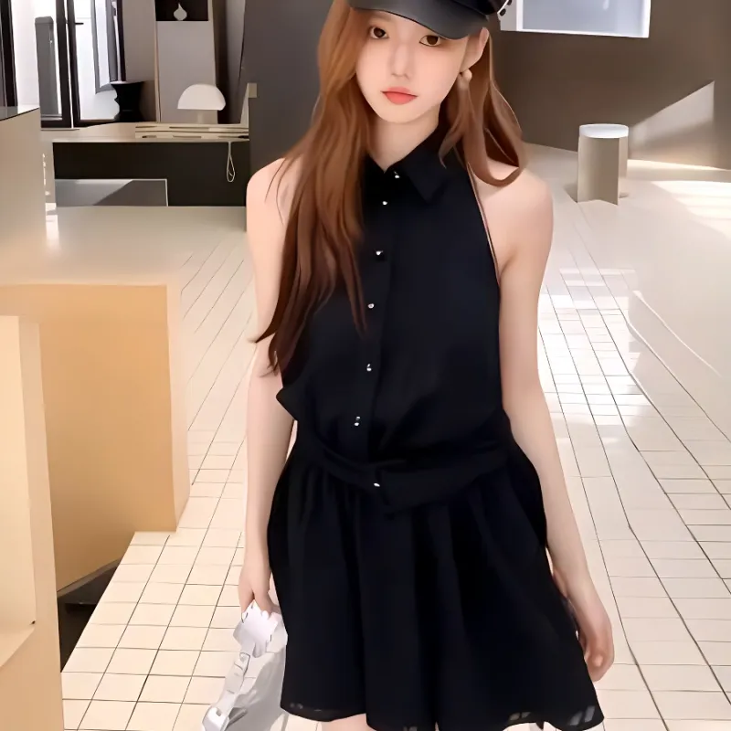 KKX Sleeveless Dresses Women's Old Money Style Sleeveless Shirt Dress-2