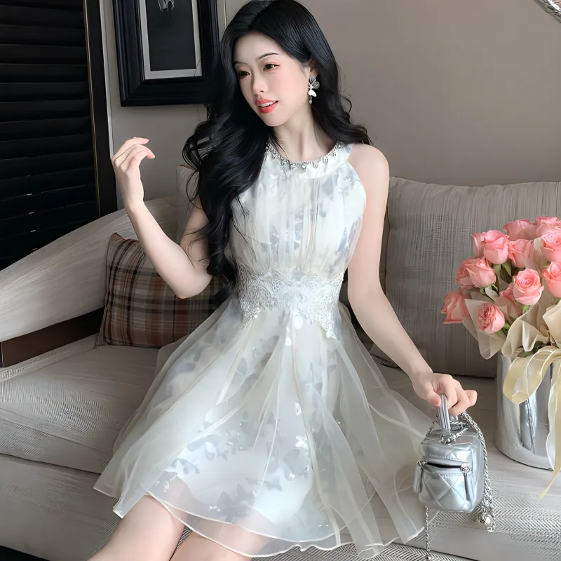 KKX Sleeveless Dresses Women's Butterfly Silver-2