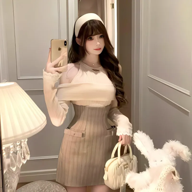 KKX Two Piece Skirt Sets Women's Khaki-4