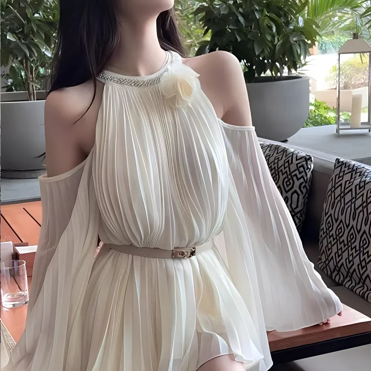 KKX Long Sleeved Dress Women's Milk White-4