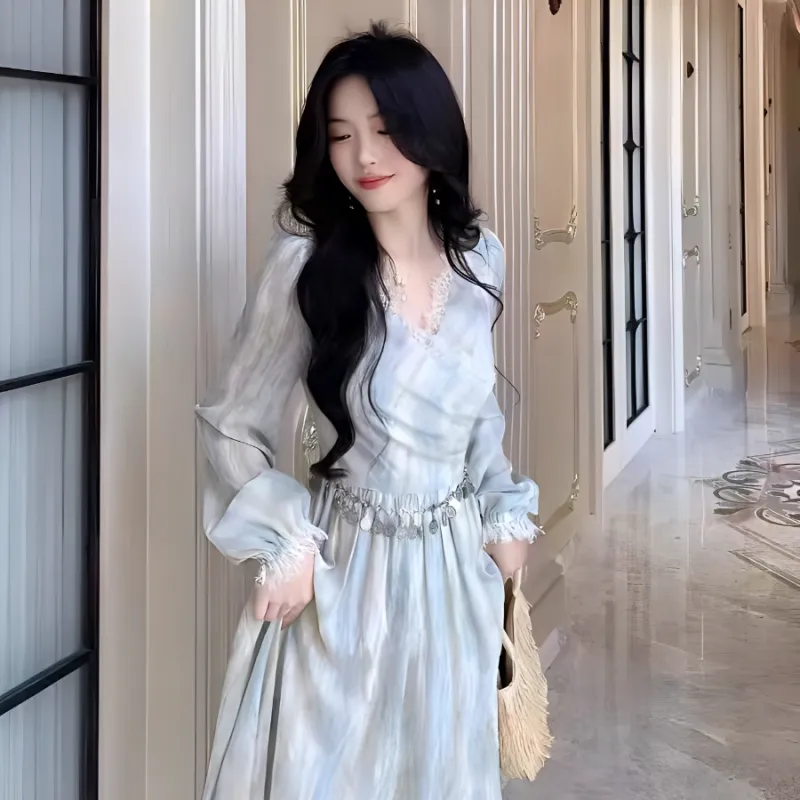 KKX Long Sleeved Dress Women's Aqua Blue-3