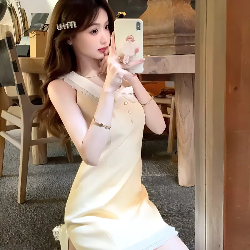 KKX Sleeveless Dresses Women's Yellow-3
