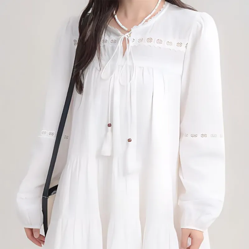 KKX Long Sleeved Dresses Women's White-2