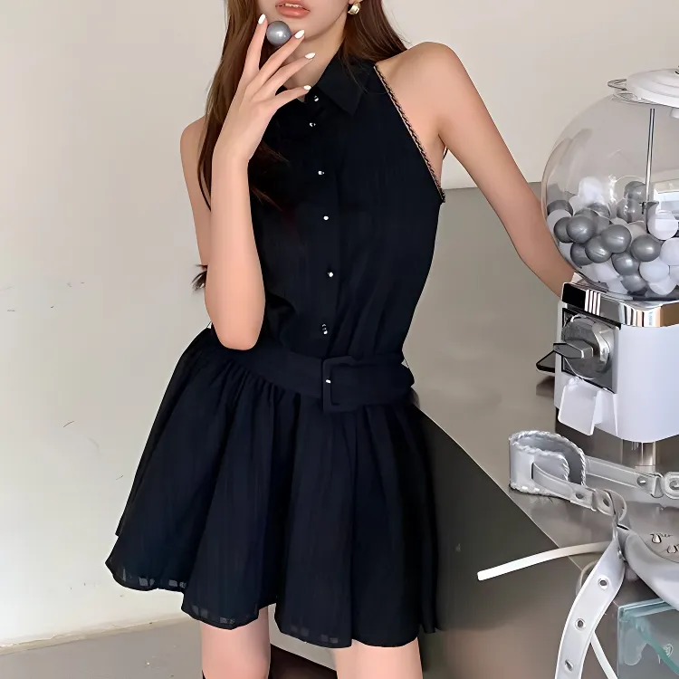 KKX Sleeveless Dresses Women's Old Money Style Sleeveless Shirt Dress-4