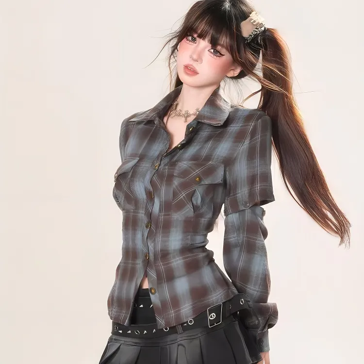 KKX Shirts Women's Blue Plaid-4