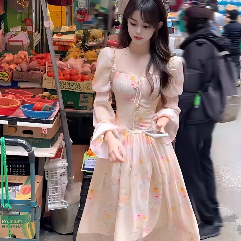 KKX Long Sleeved Dresses Women's Spring Light Peach-3