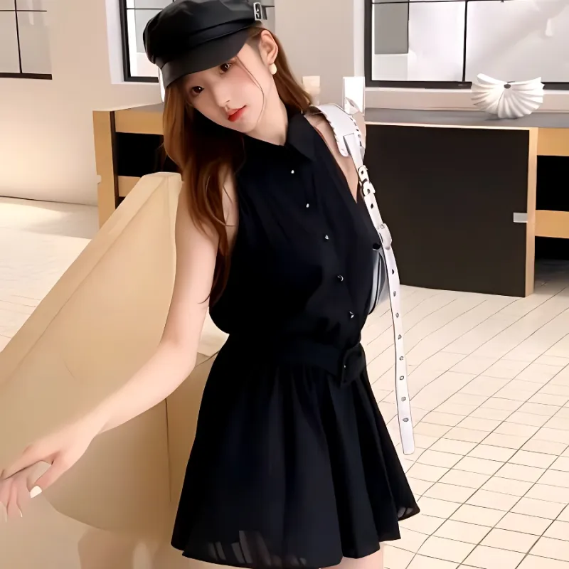 KKX Sleeveless Dresses Women's Old Money Style Sleeveless Shirt Dress-3