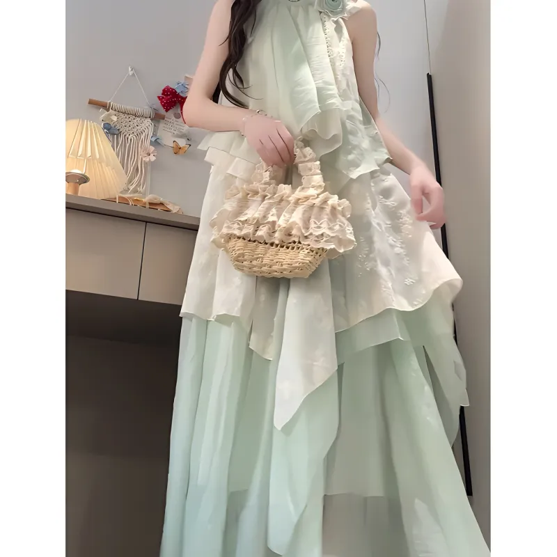 KKX Sleeveless Dresses Women's Green-4