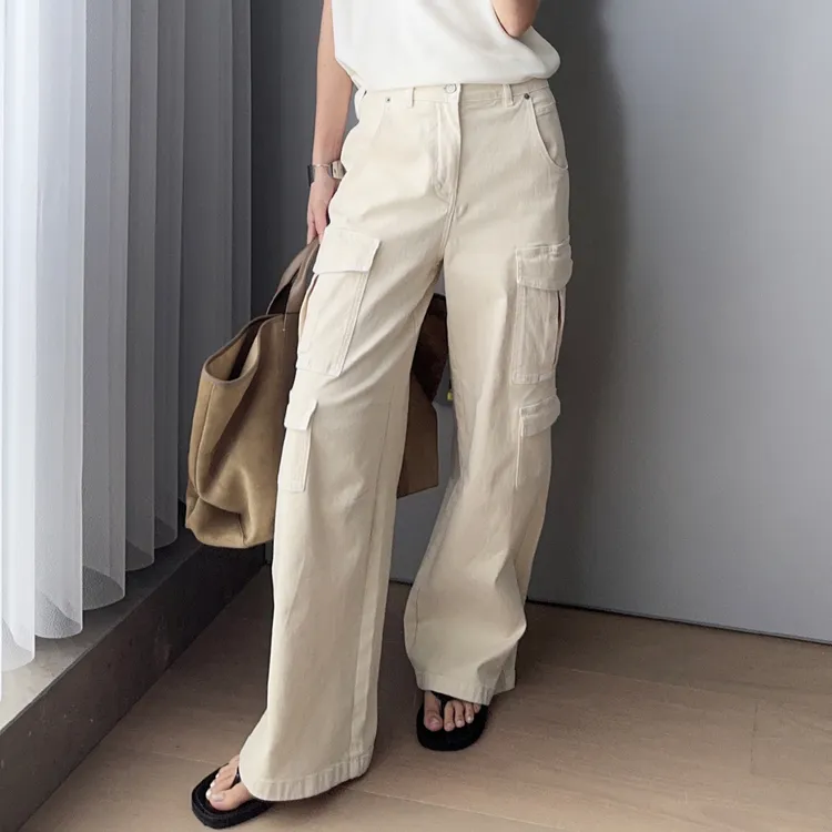 MEIYANG Jeans Women's Beige Apricot-5