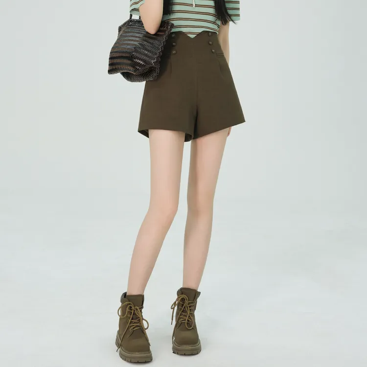 MEIYANG Casual Shorts Women's Dark Coffee-2