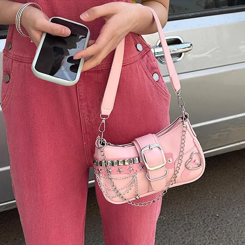 JANE KLAIN Synthetic Leather Shoulder Bag Regular Women's Silver/Pink-2