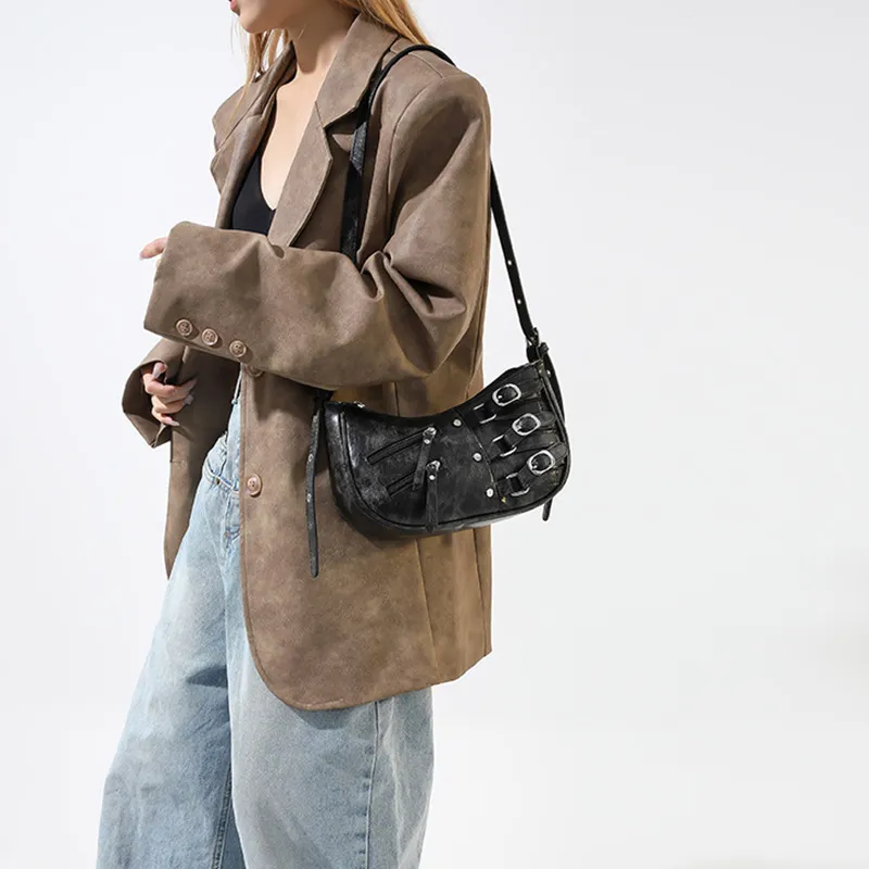 JANE KLAIN Synthetic Leather Stud Shoulder Bag Crossbody Bag Regular Women's Brown/Black/Ecru-2