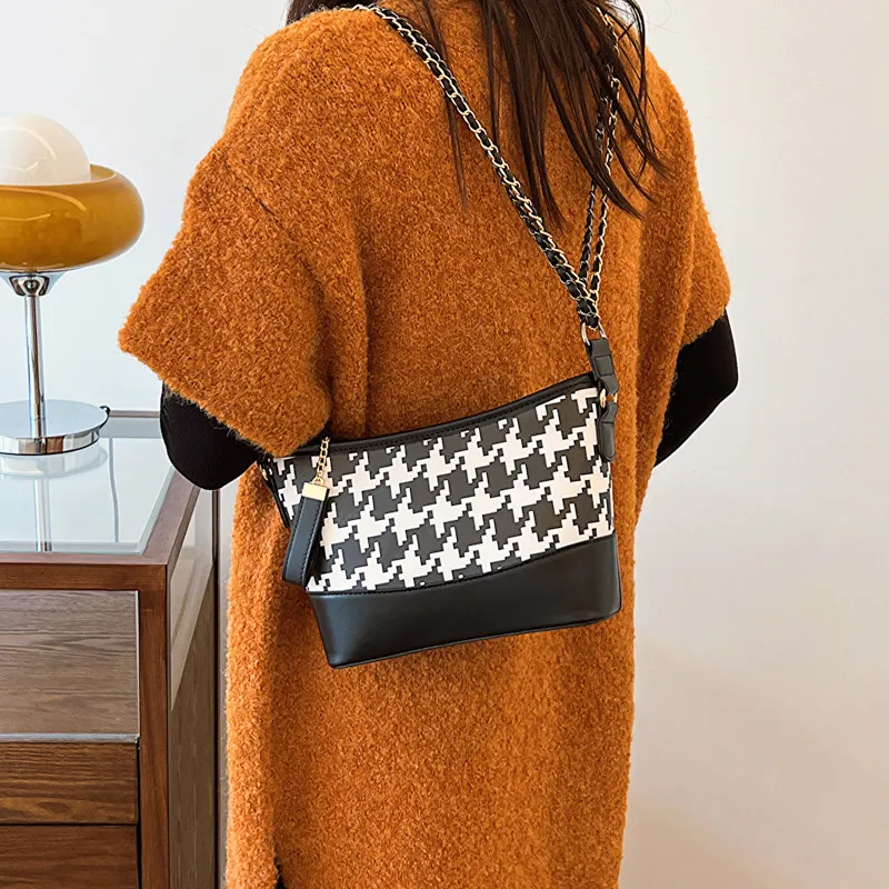 JANE KLAIN Synthetic Leather Crossbody Bag Shoulder Bag Unisex Houndstooth/Zebra Print/Leopard Print-3