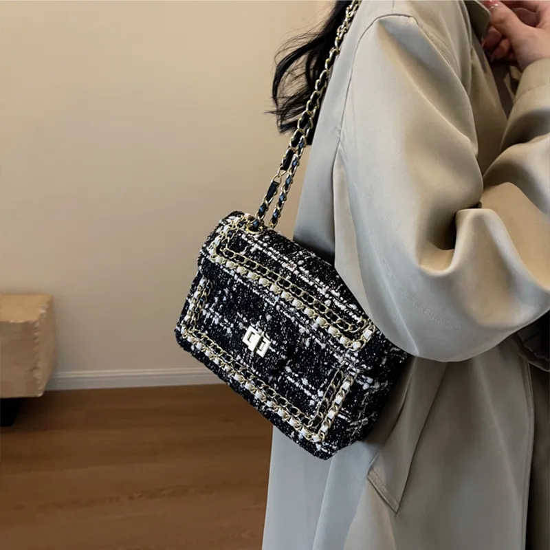 JANE KLAIN Fabric With PU Small Square Bag Chain Shoulder Bag Crossbody Bag Regular Women's Black-4