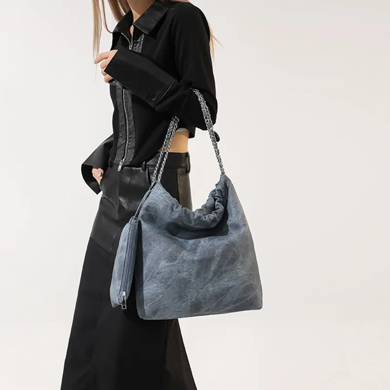 JANE KLAIN Synthetic Leather Chanel Inspired Tote Handbag, Shoulder Bag Women's Black/Blue/Khaki-3