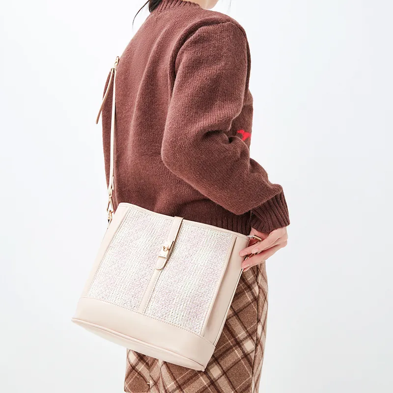 JANE KLAIN Fabric, Synthetic Leather Shoulder Bags Regular Women's Green/Apricot-5