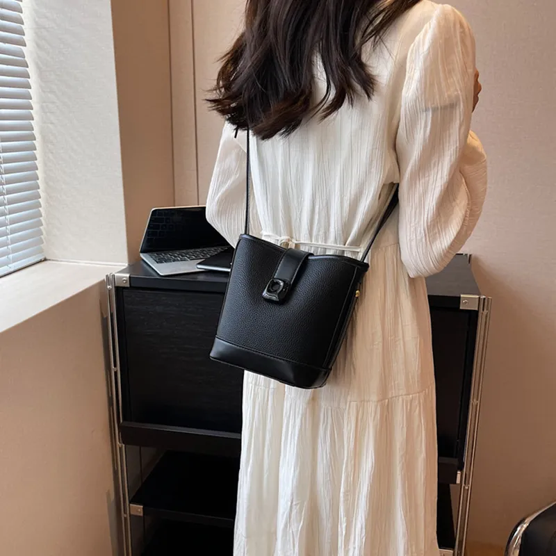 JANE KLAIN PU Bucket Bags One Shoulder Handbag Crossbody Bag Regular Women's Ecru/Black-8