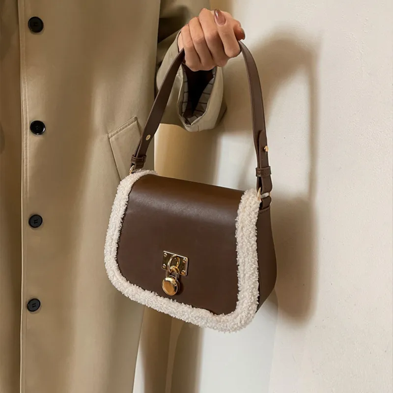 JANE KLAIN PU Laminated Textile Saddle Bag Shoulder Bag Crossbody Bag Regular Women's Black/Brown-3
