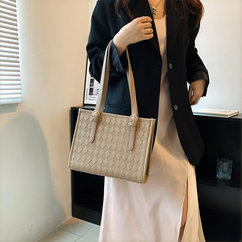JANE KLAIN PU Tote Bag, Shopping Bag, Handbag, Shoulder Bag Large Size Women's White & Black/White & Coffee/Khaki-8