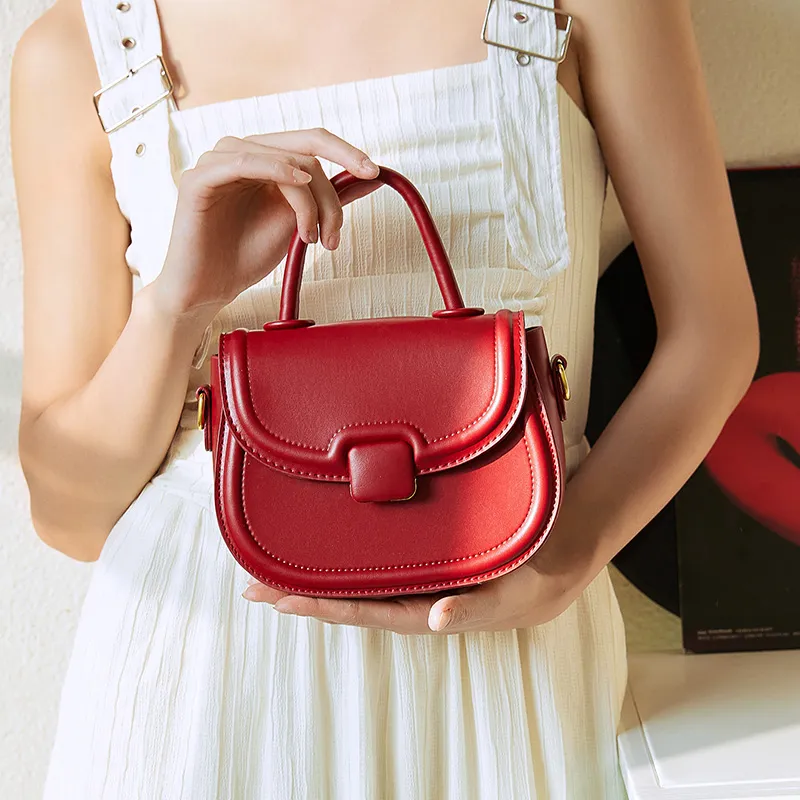 JANE KLAIN PU Saddle Bag Crossbody Handbag Small Size Women's Red/Black/Ecru-2
