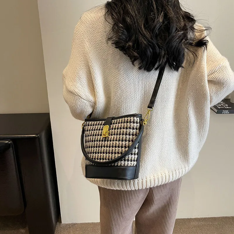 JANE KLAIN Fabric With PU Bucket Bag Handbag Shoulder Bag Crossbody Bag Armhole Bag Regular Women's Black/Blue/Brown-2