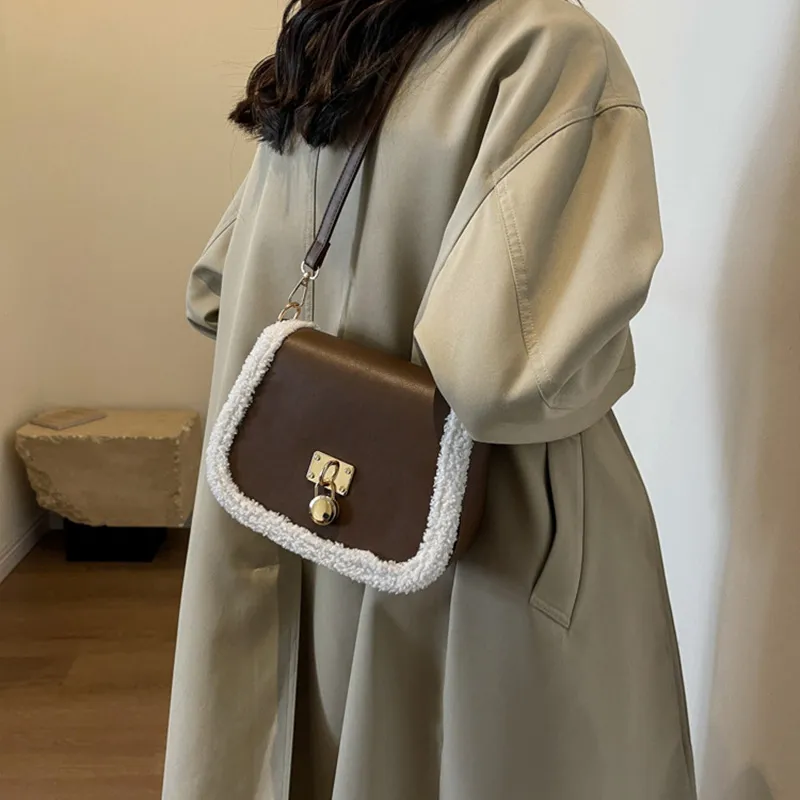 JANE KLAIN PU Laminated Textile Saddle Bag Shoulder Bag Crossbody Bag Regular Women's Black/Brown-4