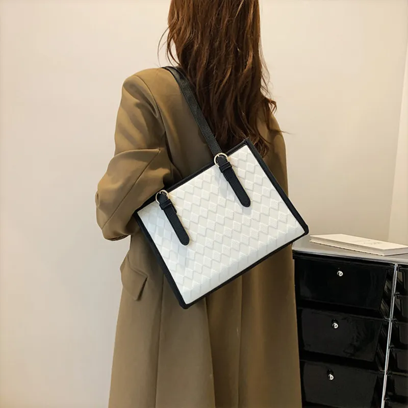 JANE KLAIN PU Tote Bag, Shopping Bag, Handbag, Shoulder Bag Large Size Women's White & Black/White & Coffee/Khaki-4
