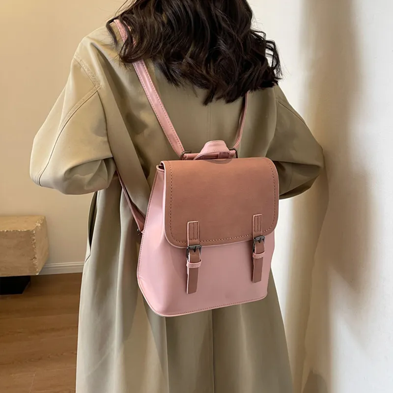 JANE KLAIN Synthetic Leather Backpack Large Size Women's Khaki/Blue/Pink-22