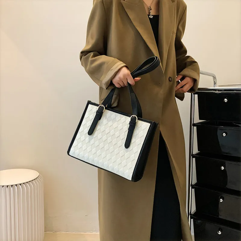 JANE KLAIN PU Tote Bag, Shopping Bag, Handbag, Shoulder Bag Large Size Women's White & Black/White & Coffee/Khaki-3