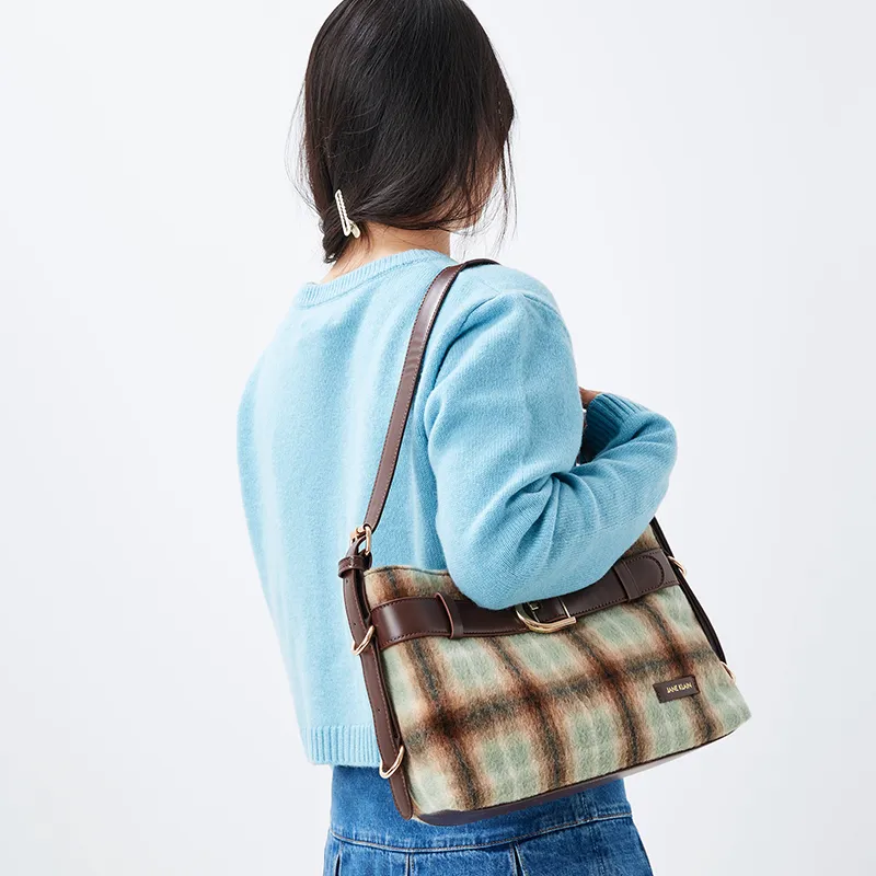 JANE KLAIN Fabric+Synthetic Leather Handbag Shoulder Bag Women's Blue/Brown-4