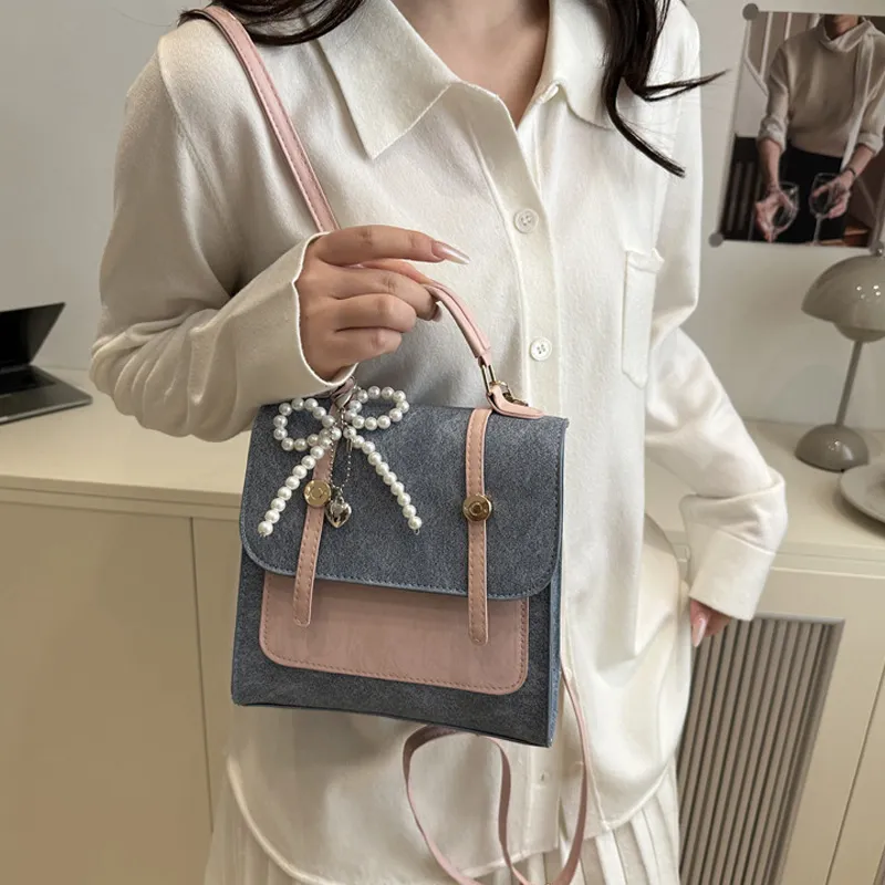 JANE KLAIN Synthetic Leather Backpack Women's Beige/Blue-11
