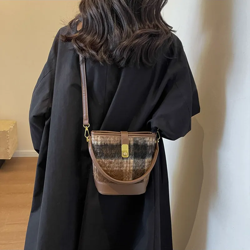 JANE KLAIN Fabric With PU Bucket Bag Handbag Shoulder Bag Crossbody Bag Armhole Bag Regular Women's Black/Blue/Brown-19